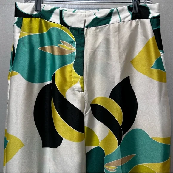 ZARA Womens High Waisted Wide Leg Satin Multicolor Abstract Print Pants SZ L NWT - Picture 3 of 6